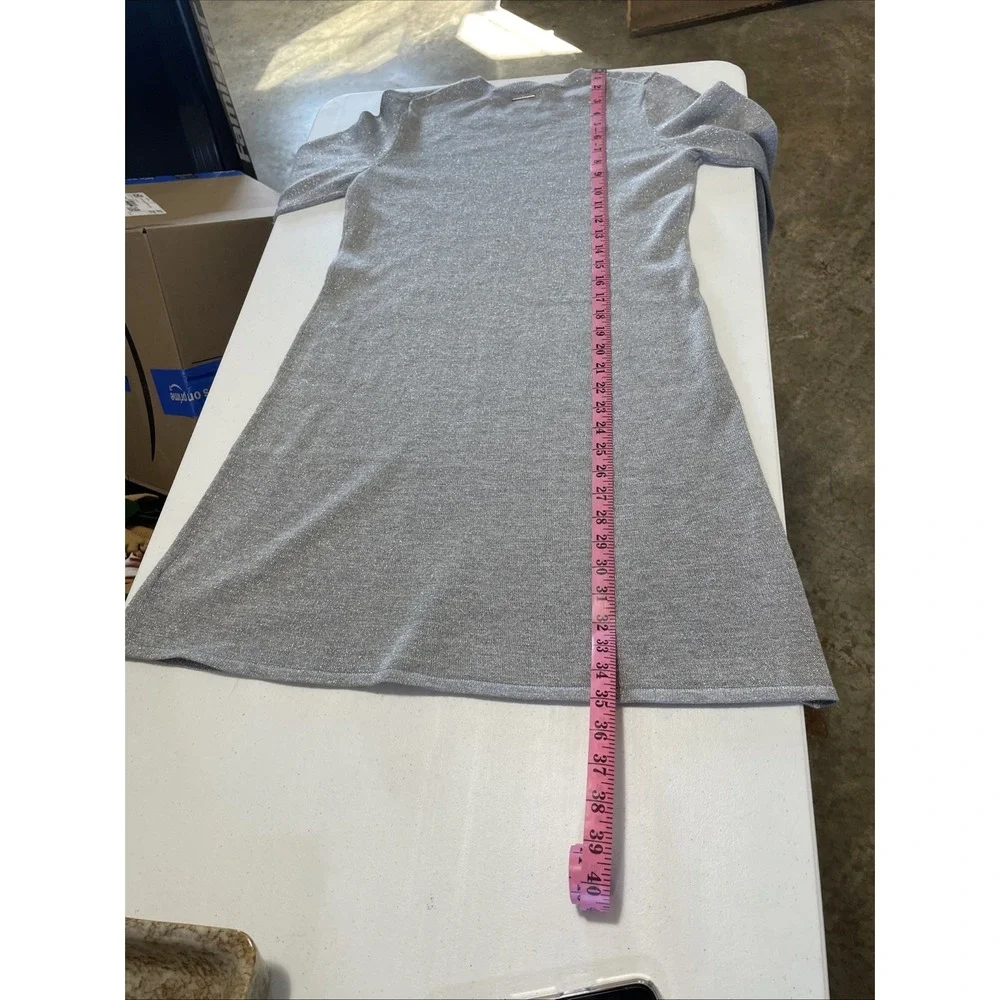 Michael Kors Silver‎ Sparkle Sweater Dress Size Small Flared Sleeves And Hem
